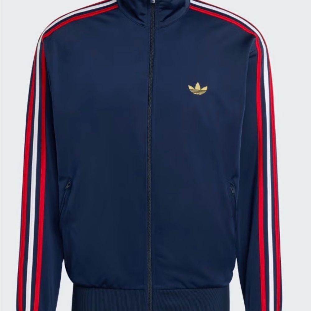 Adidas Men's Firebird Track jacket Navy Jacket with Red and White Stripes